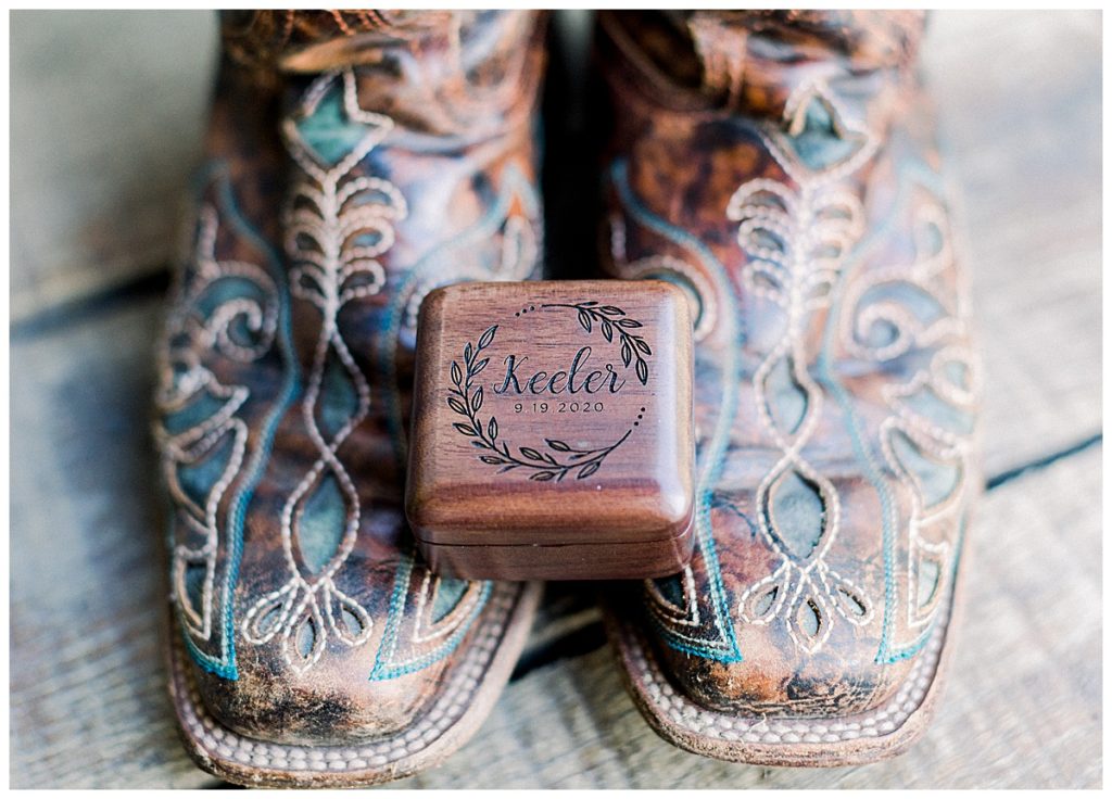 Wooden ring box and boots